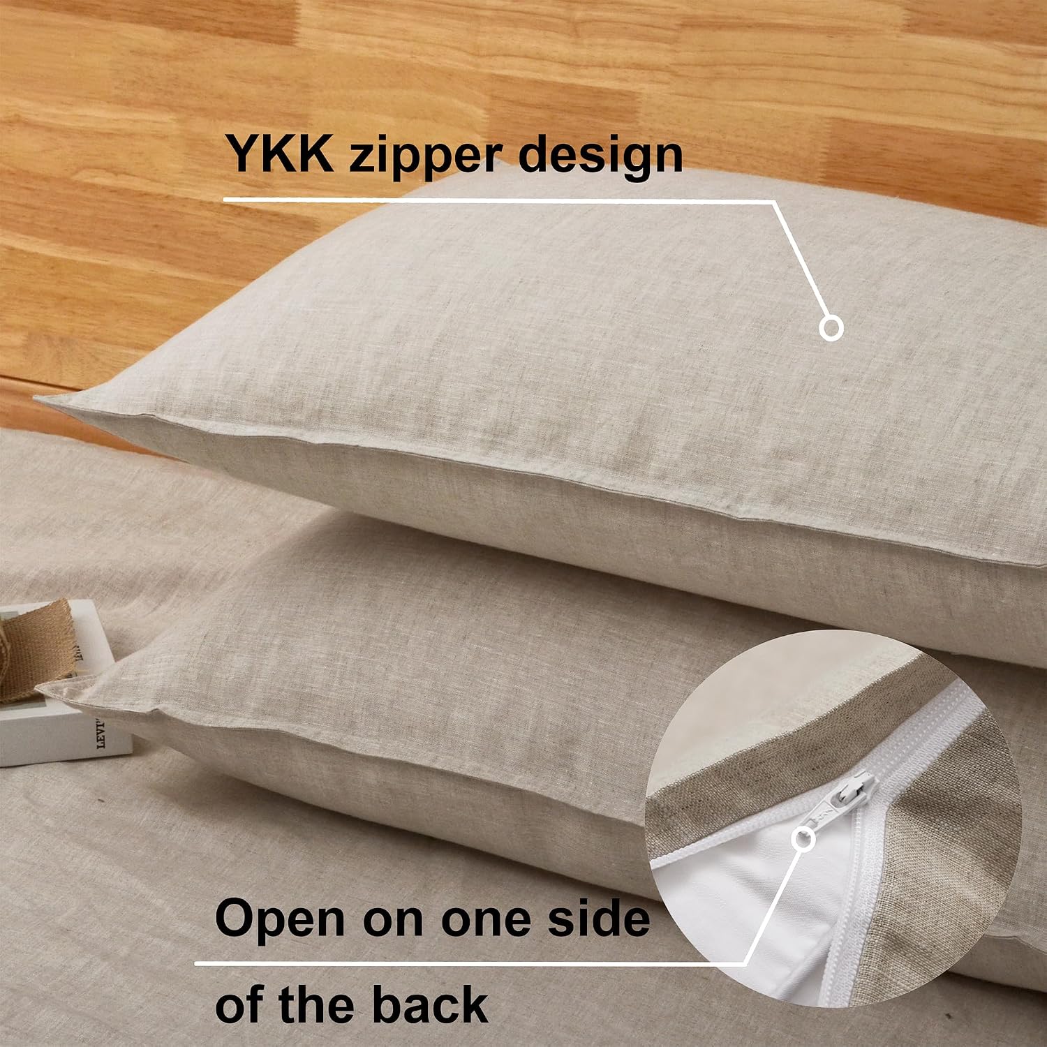 Natural Washed French Linen Pillow Covers 20"x30" Set of 2
