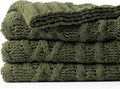 Olive Green Chunky Cable Knit Chenille Throw Blanket 51"x67"