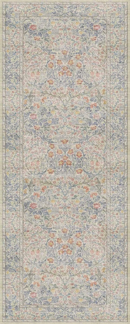 Beige Blue Vintage Washable Bath Runner Rug 2x5