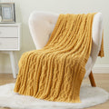 Mustard Yellow Chenille Knit Throw Blanket 51"x67"