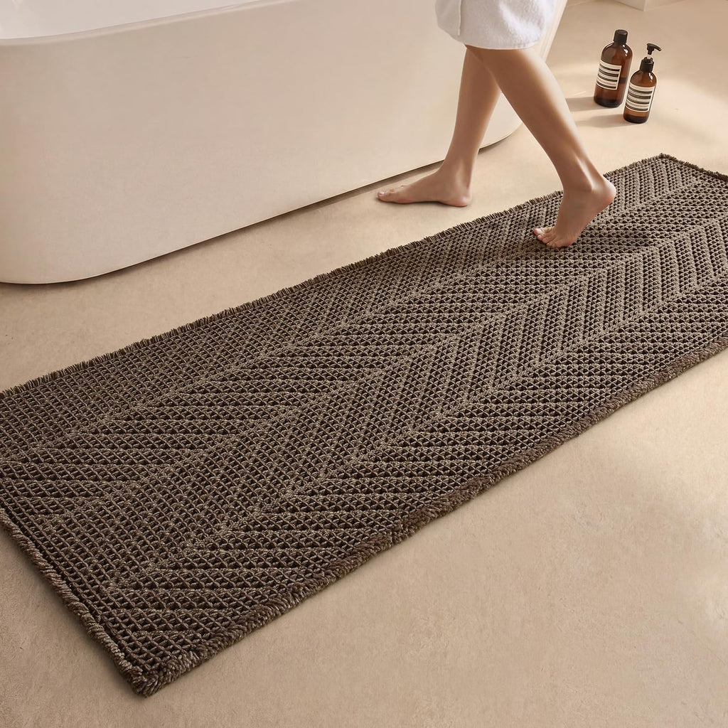 Taupe Waffle Boho Bath Runner Rug 24"x72"