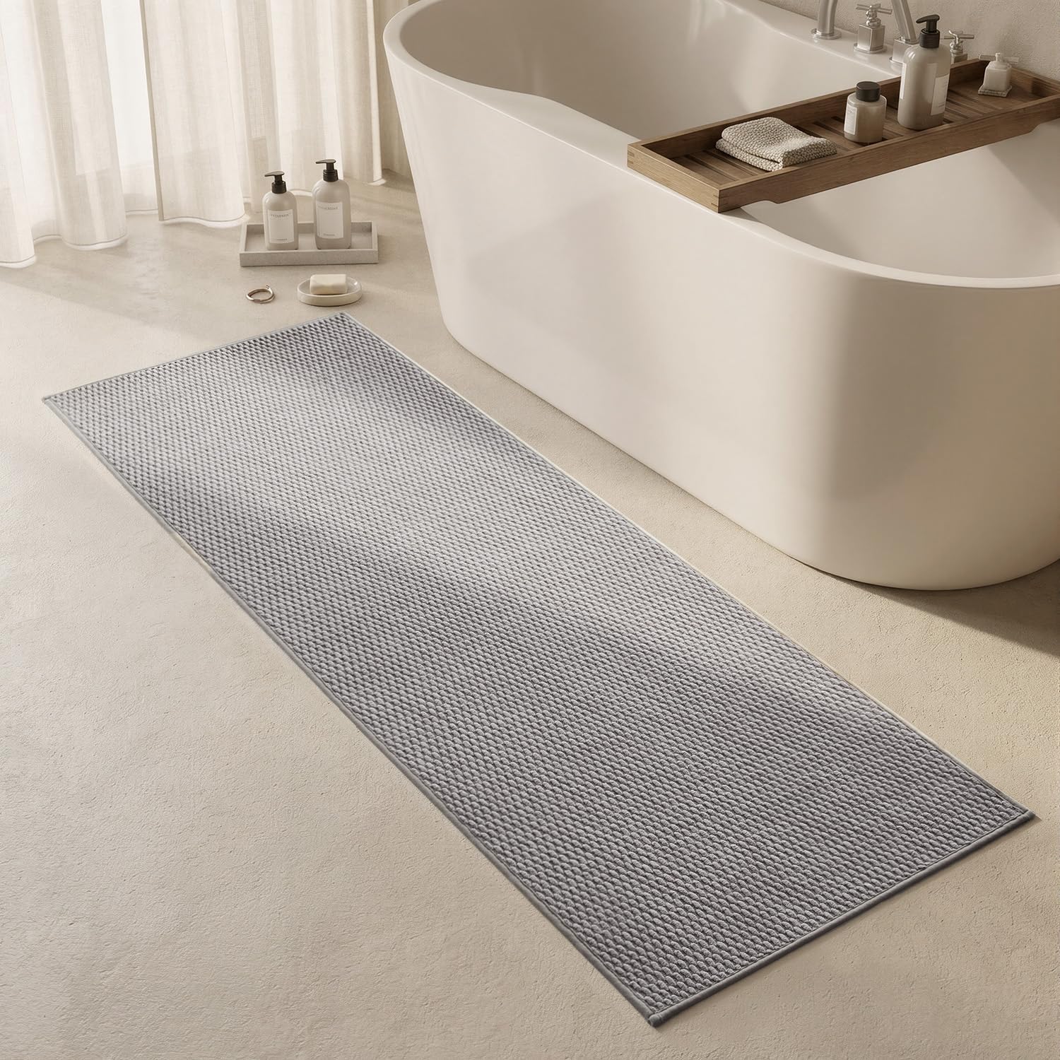 Light Grey Thin Washable Non Slip Bath Runner Rug 24"x70"