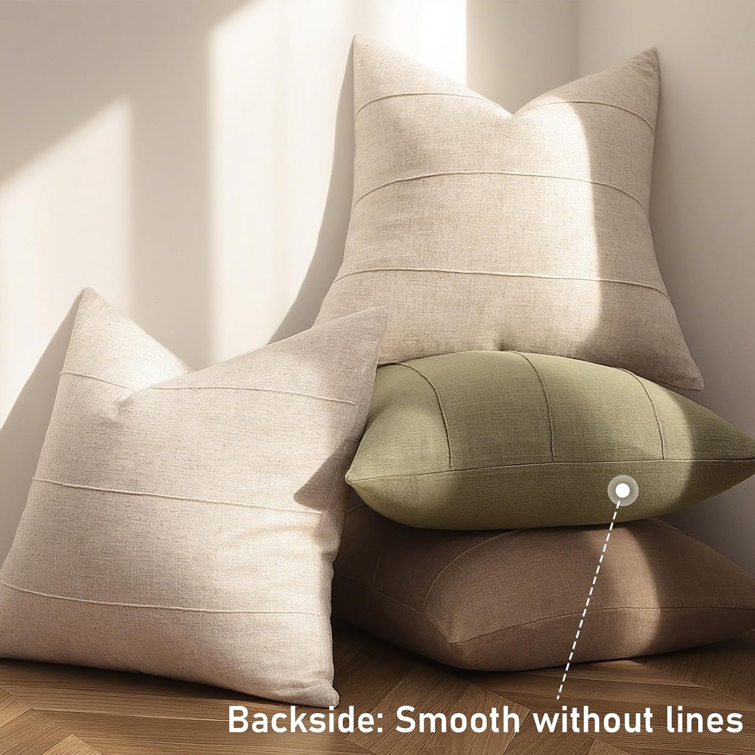 Natural Beige Striped Linen Pillow Covers 12x20 Set of 2