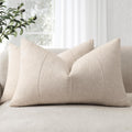 Natural Beige Striped Linen Pillow Covers 12x20 Set of 2