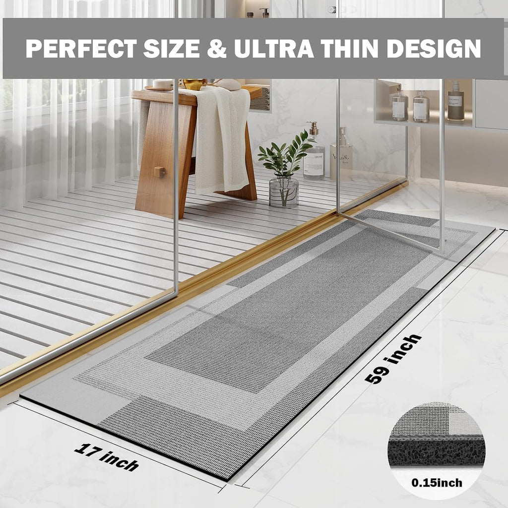 Grey Thin Washable Non Slip Bath Runner 17"x59"