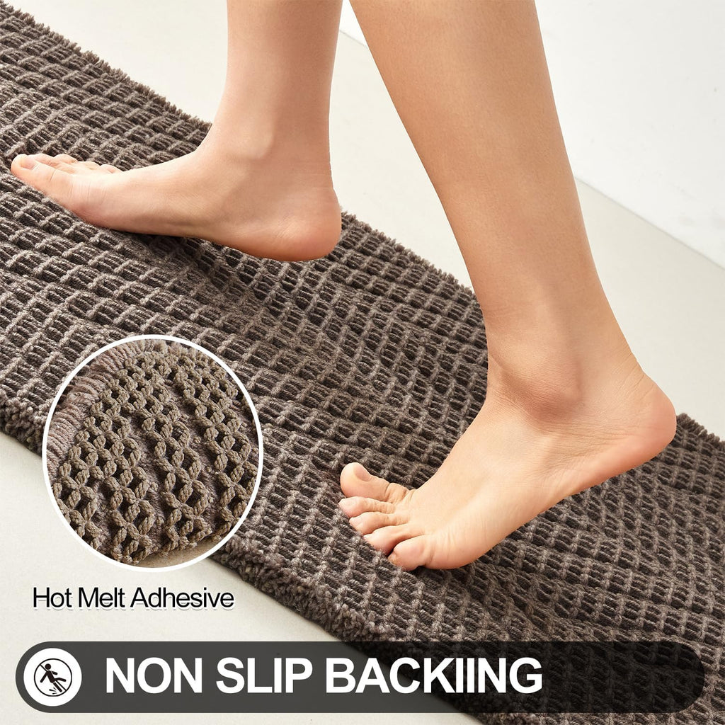 Taupe Waffle Boho Bath Runner Rug 24"x72"