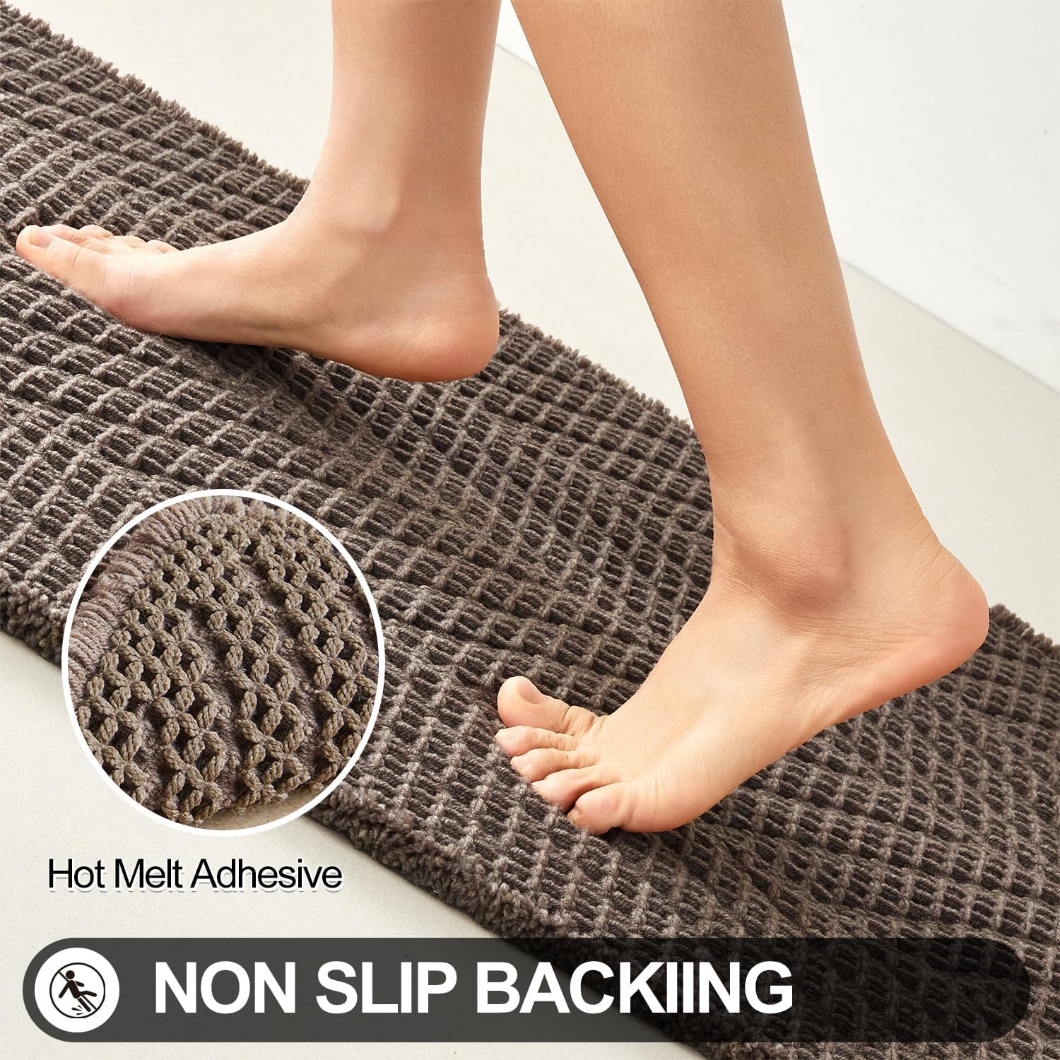 Taupe Waffle Boho Bath Runner Rug 24"x72"