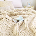 Ivory Hand Knit Chenille Chunky Throw Blanket 40"x50"