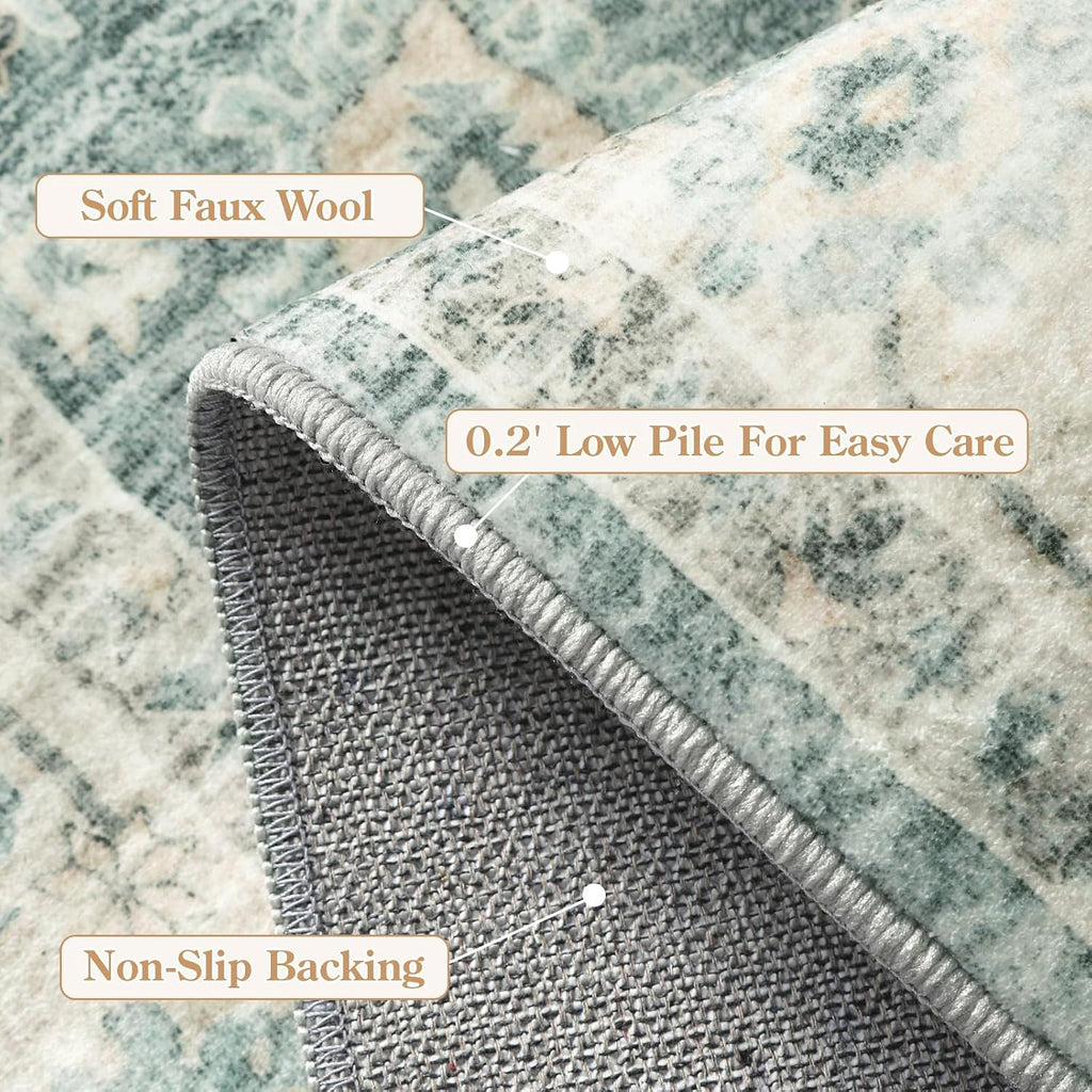 Sage Green Boho Washable Runner Rug 2x6
