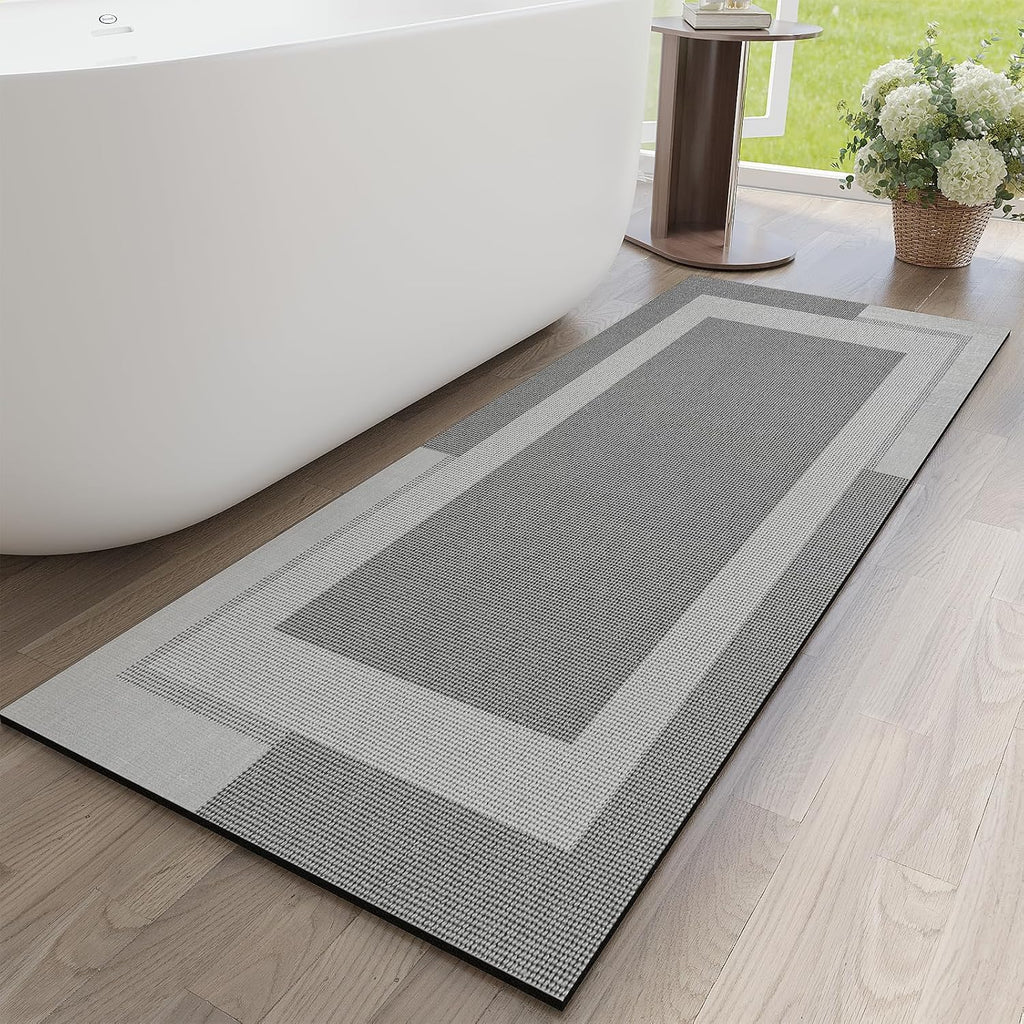 Grey Thin Washable Non Slip Bath Runner 17"x59"