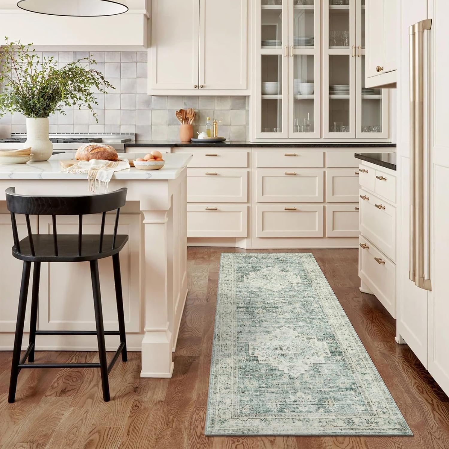 Sage Green Boho Washable Runner Rug 2x6