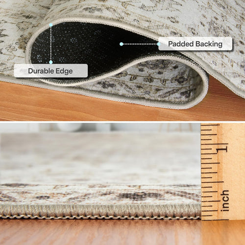Beige Ivory Boho Washable Runner Rug 2'6"x6'