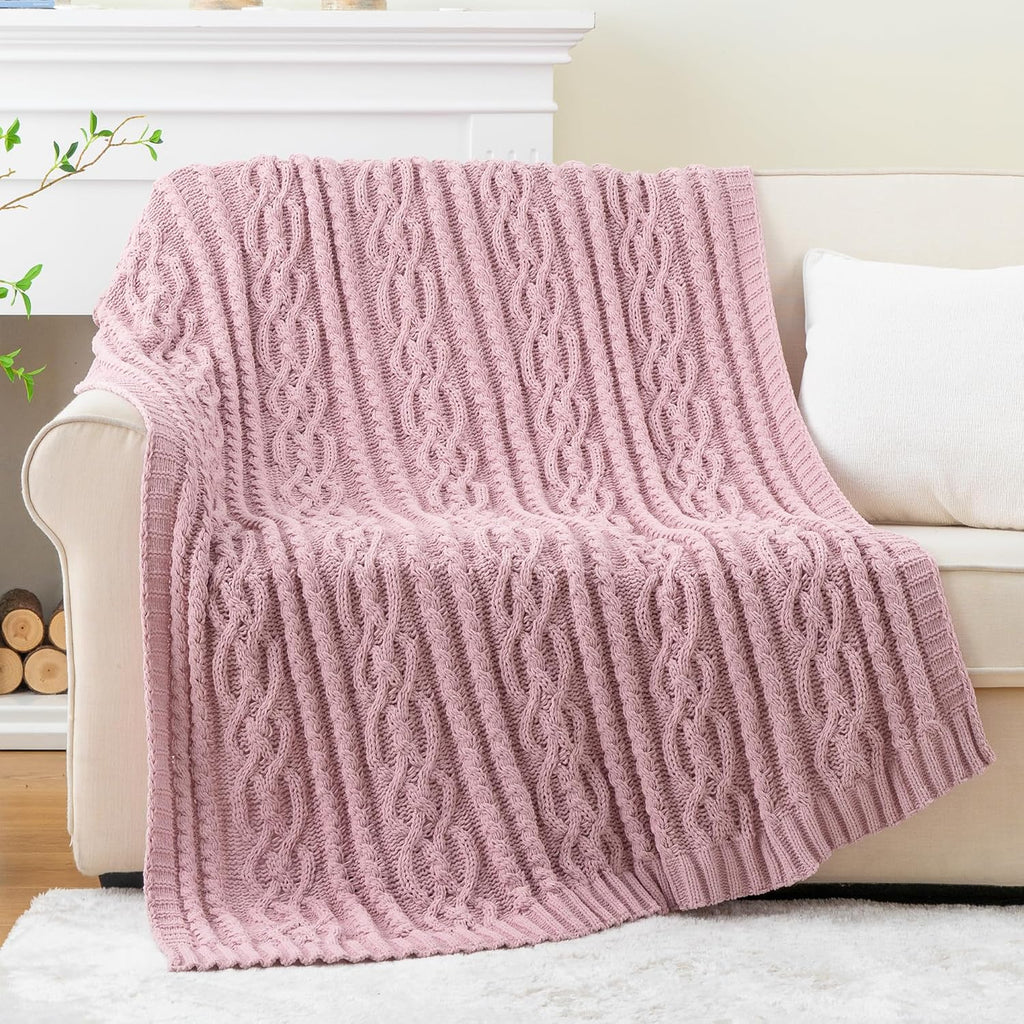Blush Cable Knit Chenille Throw Blanket 51"x67"