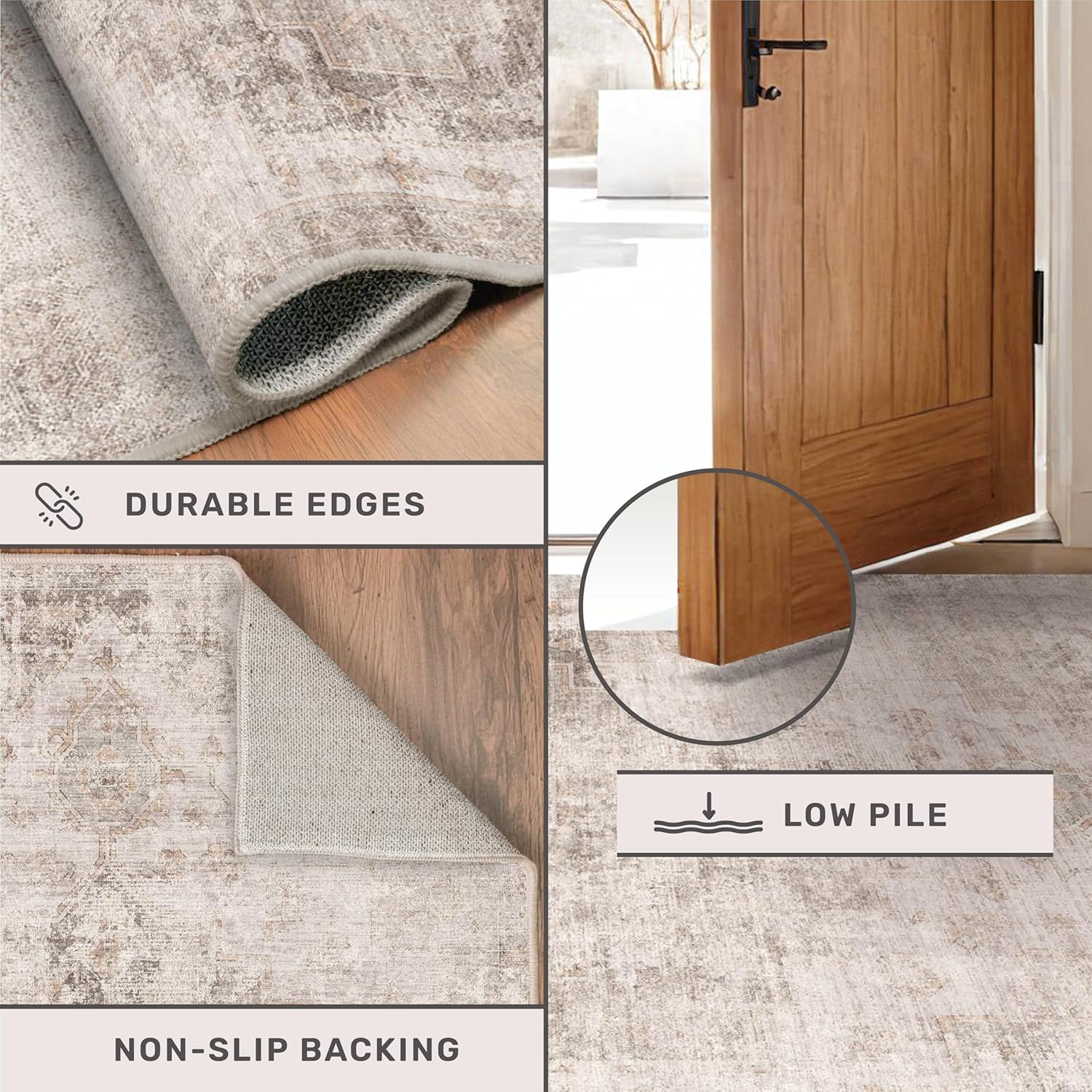 Beige Farmhouse Washable Runner Rug 2x6