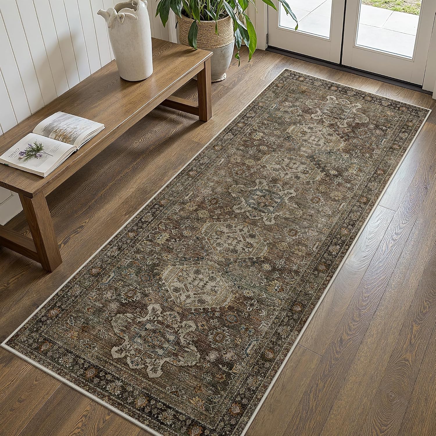 Brown Vintage Washable Runner Rug 2x5