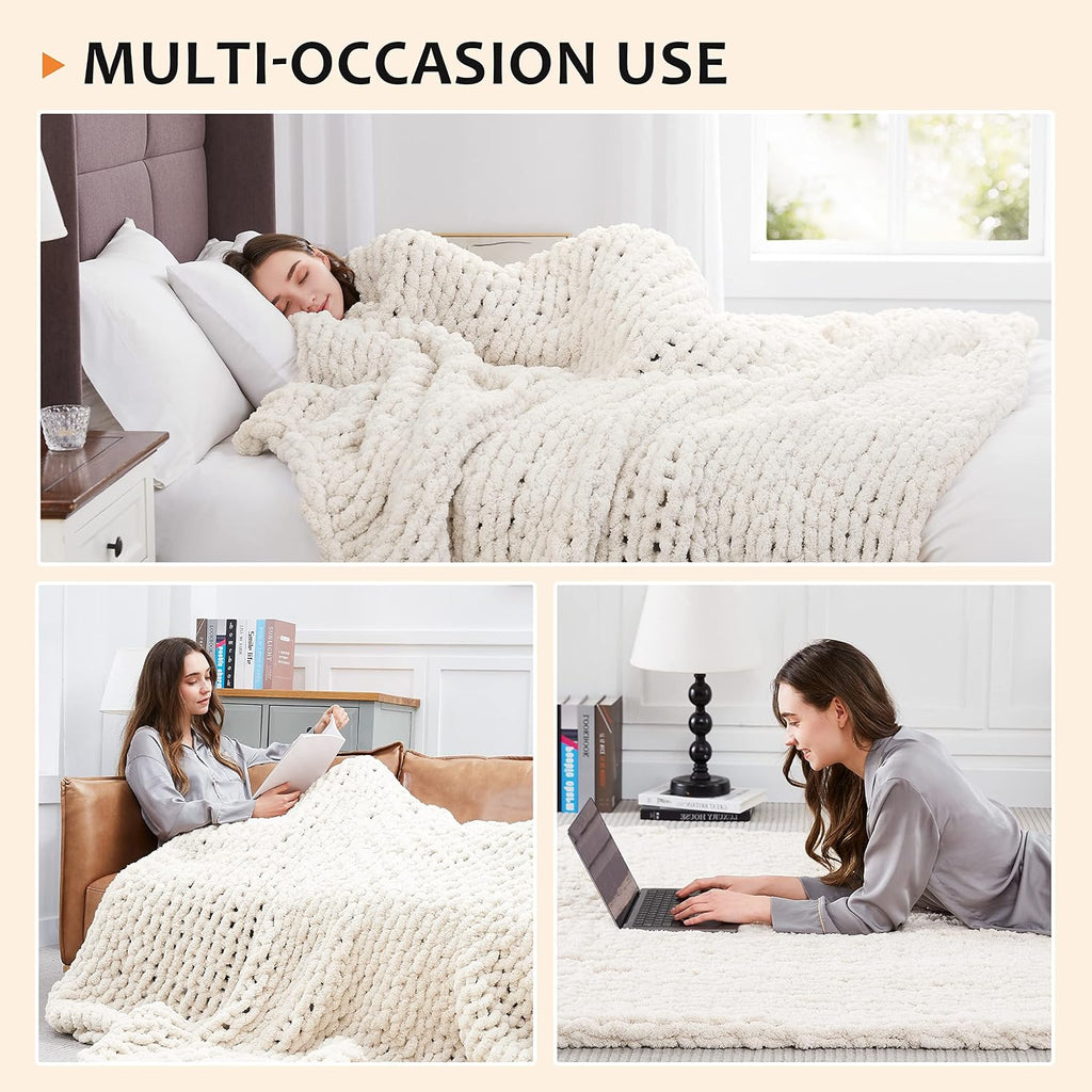 Handmade Cable Knit Chenille Chunky Throw Blanket 50x60