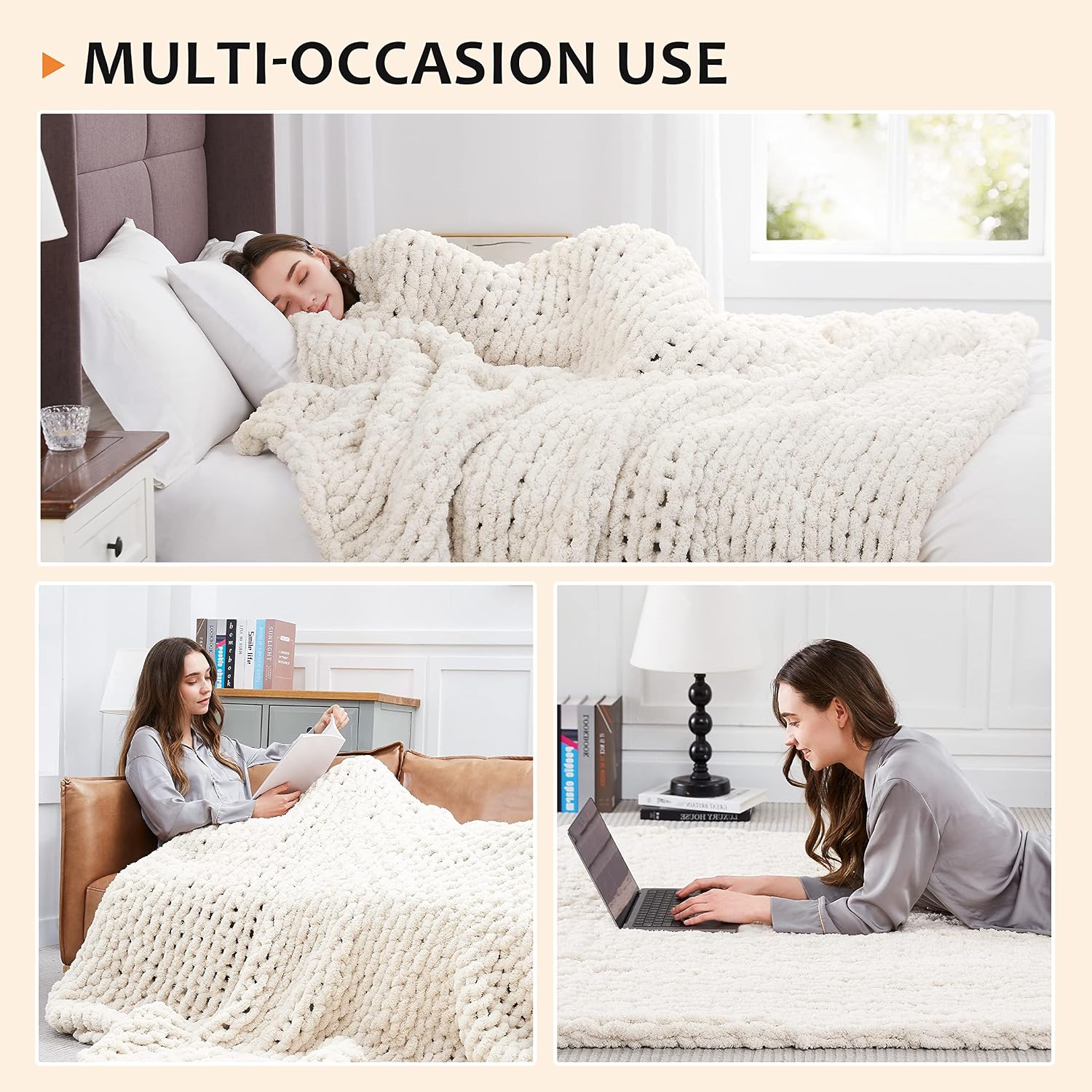 Handmade Cable Knit Chenille Chunky Throw Blanket 50x60